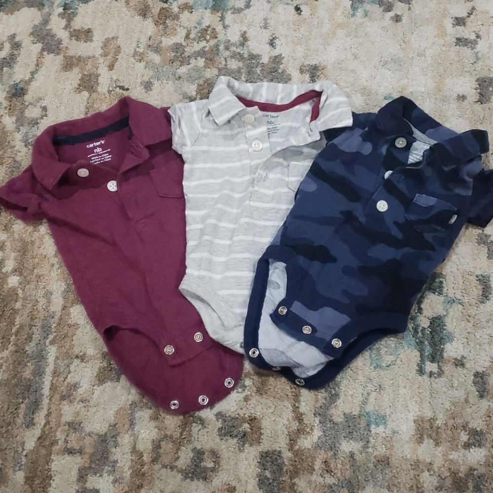 Newborn boys button collar shirt onesie set